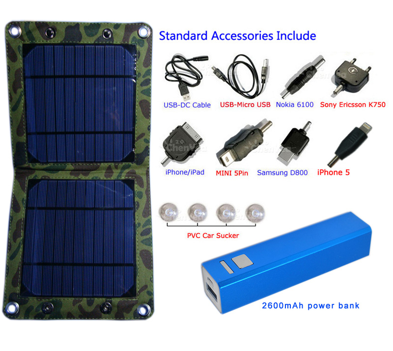 7watt solar bag charger match with 2600mAh power bank set