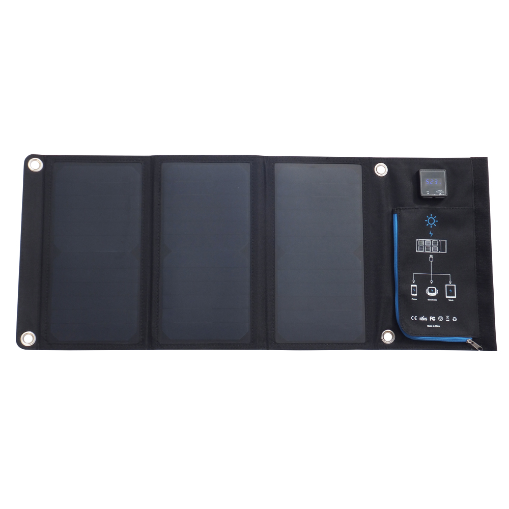 Digital display dauble USB port sunpower solar foldable charger EM-021D