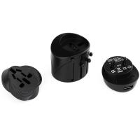 Black universal travel adaptor with single USB port for all mobile phone